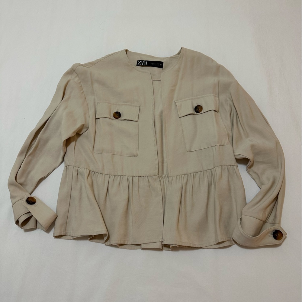 Zara Tan Utility Jacket with Relaxed Fit
